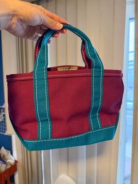 L.L. Bean Boat and Tote Mini Small Bag Burgundy Teal Two-Tone Canvas Made in USA